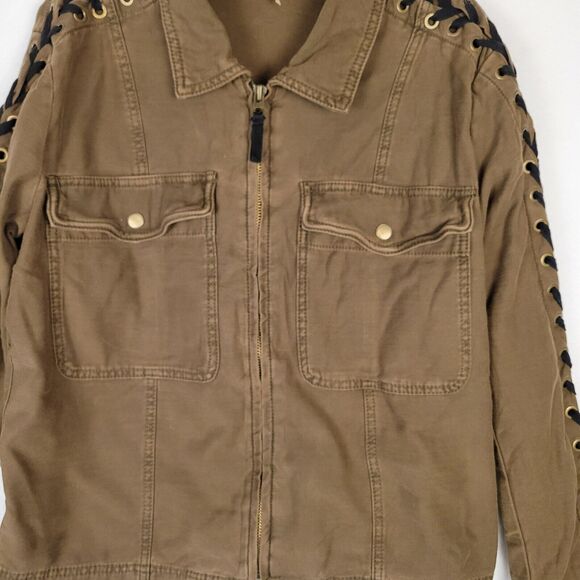 Free People Womens Faye Canvas Military Jacket Size Small Green Zip Up Lace Up - Picture 2 of 10